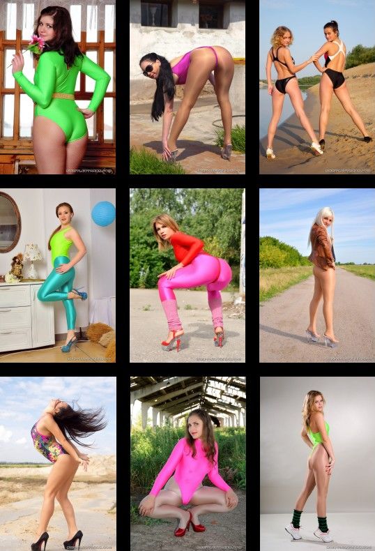 - Young Sexy Models in Shiny Gymnastic & Fitness Leotards and One-piece Swimsuits